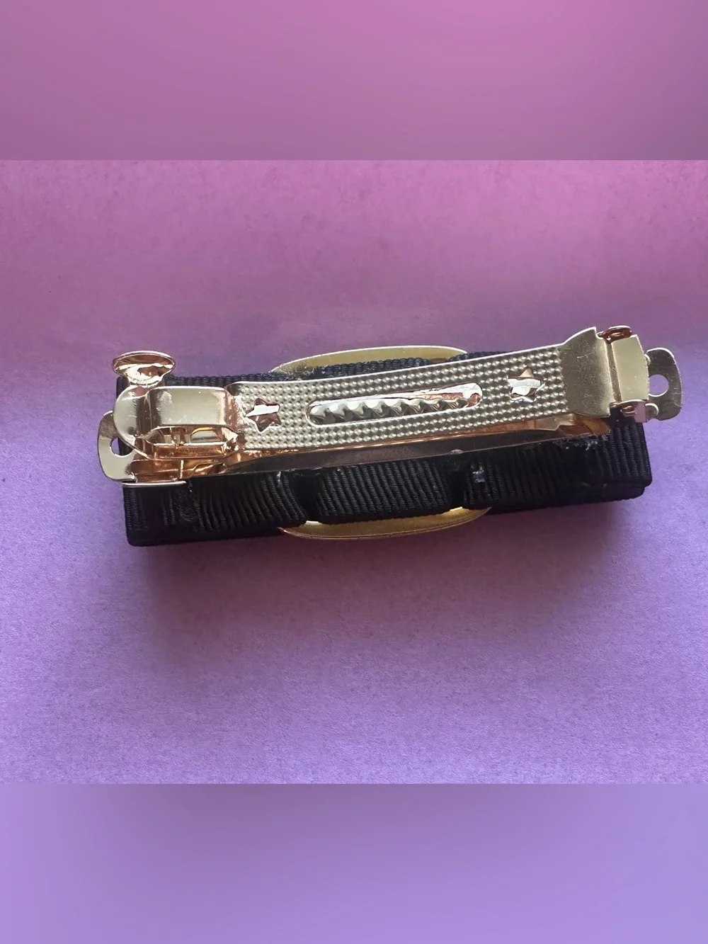Salvatore Ferragamo Vara Ribbon Hair Clip Black  Gold Plaque Barrette